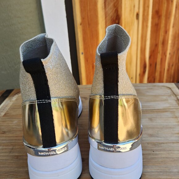NWOB Michael Kors Skylar Sneaker Sock Gold Bootie - Picture 3 of 6